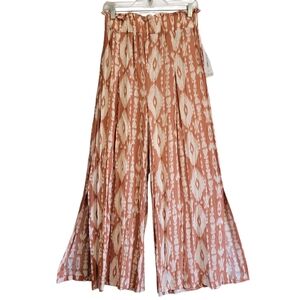 Vanilla Star Coral White Ikat Wide Leg Pull-on Lightweight Pants Wmn L Boho Chic